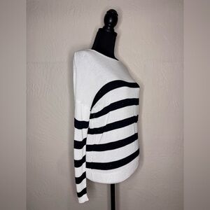 MINT VELVET Striped Sequin Sweater Womens XS Black White Back Zip Knit Top